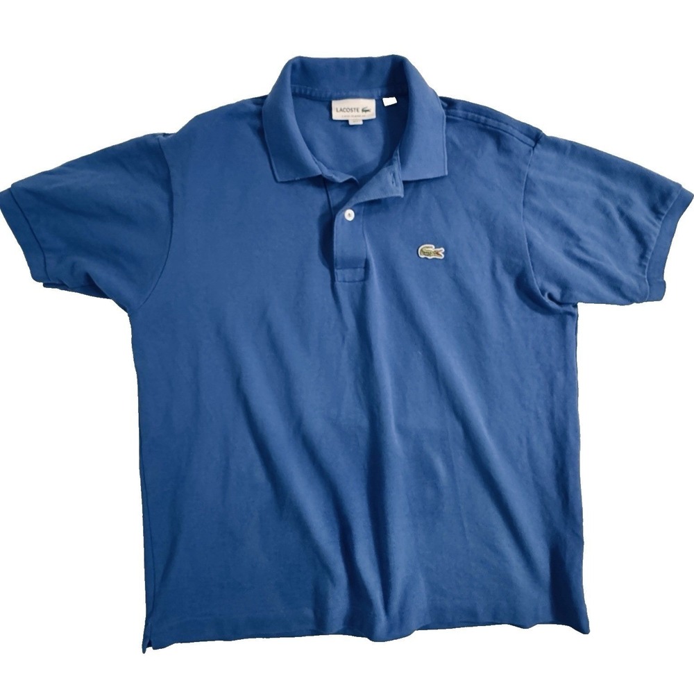 LACOSTE Shirt Men's L‎ Pique Cotton Croc Logo Short Sleeve Blue